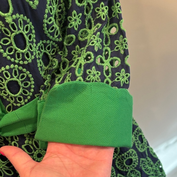 Gretchen Scott Designs Little Bo Peep Kelly Green and Navy Eyelet Dress - Picture 6 of 9